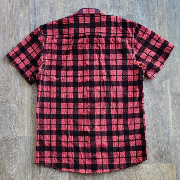 American Breed Red and Black Men's Short Sleeve Button Top Size Medium - Picture 2 of 7